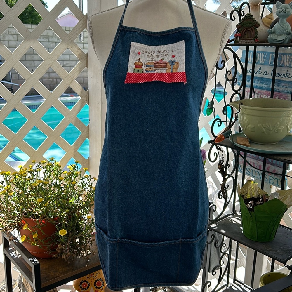 Never Trust A Skinny Cook Handmade Denim Apron NWOT Get Ready For Barbecue